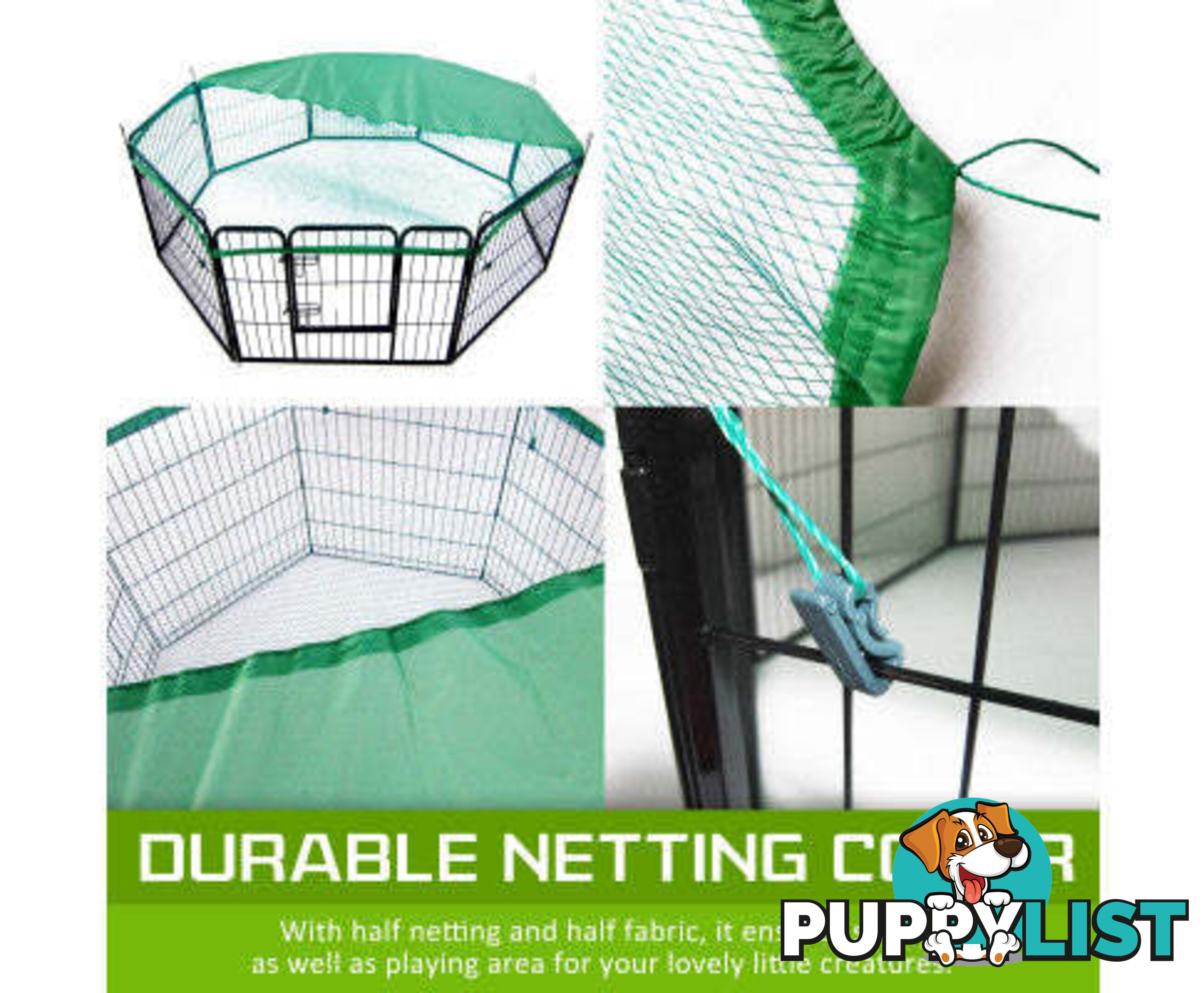 Paw Mate Pet Playpen Heavy Duty 8 Panel Foldable Dog Cage + Cover - V274-PET-PP32S-PPCV32S-GN