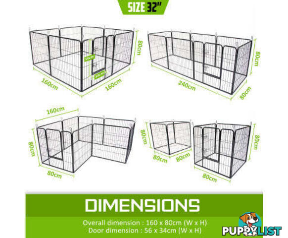 Paw Mate Pet Playpen Heavy Duty 8 Panel Foldable Dog Cage + Cover - V274-PET-PP32S-PPCV32S-GN