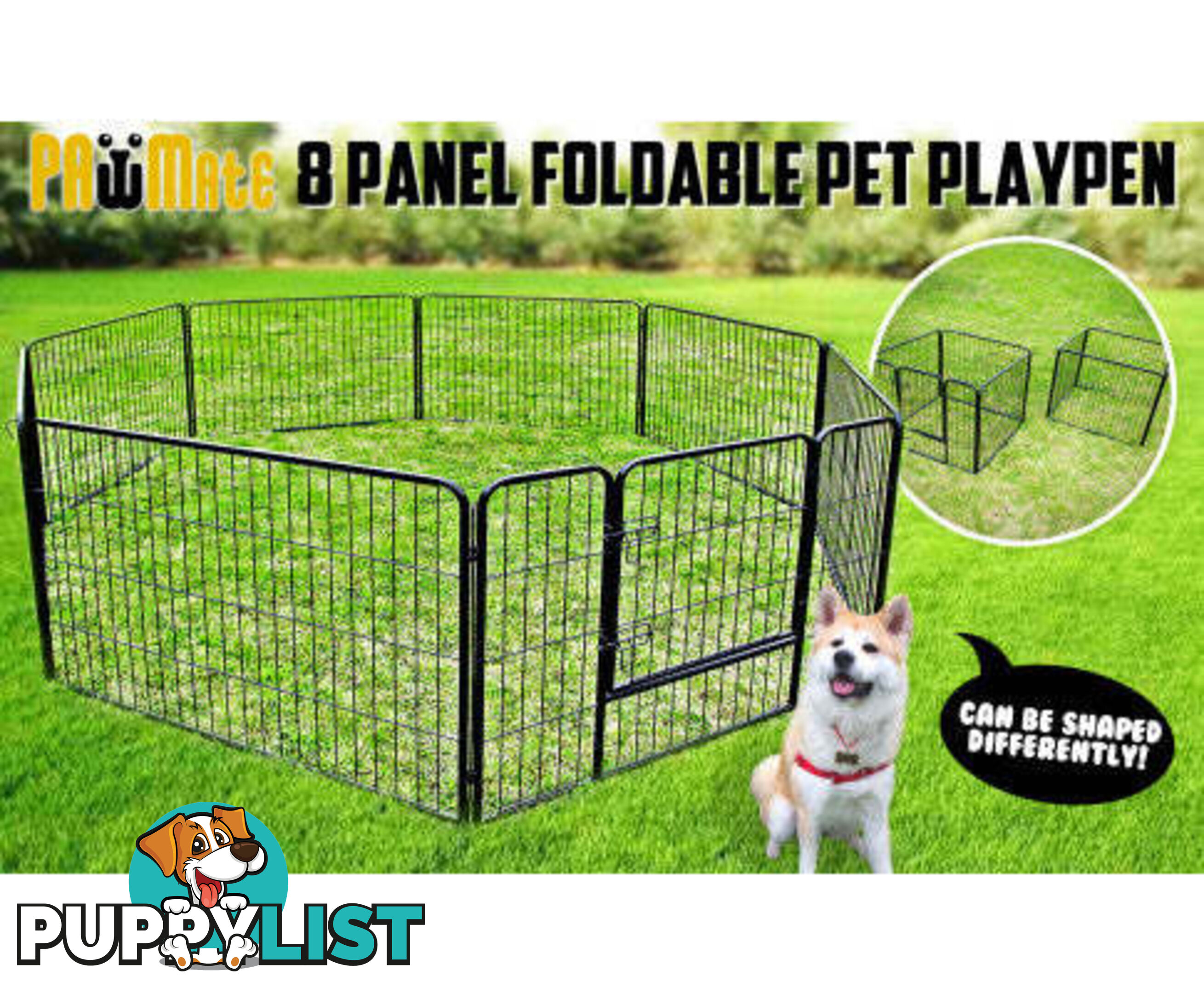 Paw Mate Pet Playpen Heavy Duty 8 Panel Foldable Dog Cage + Cover - V274-PET-PP32S-PPCV32S-GN