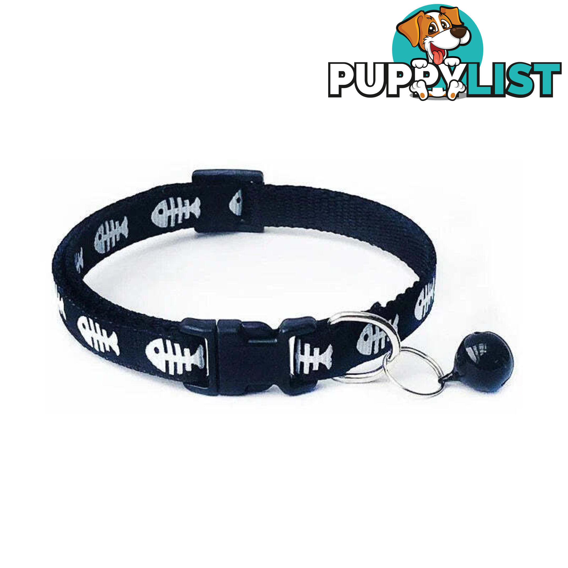 Fish Bone Cat Collar - Hand Made by The Bark Side - TBSFISBLU