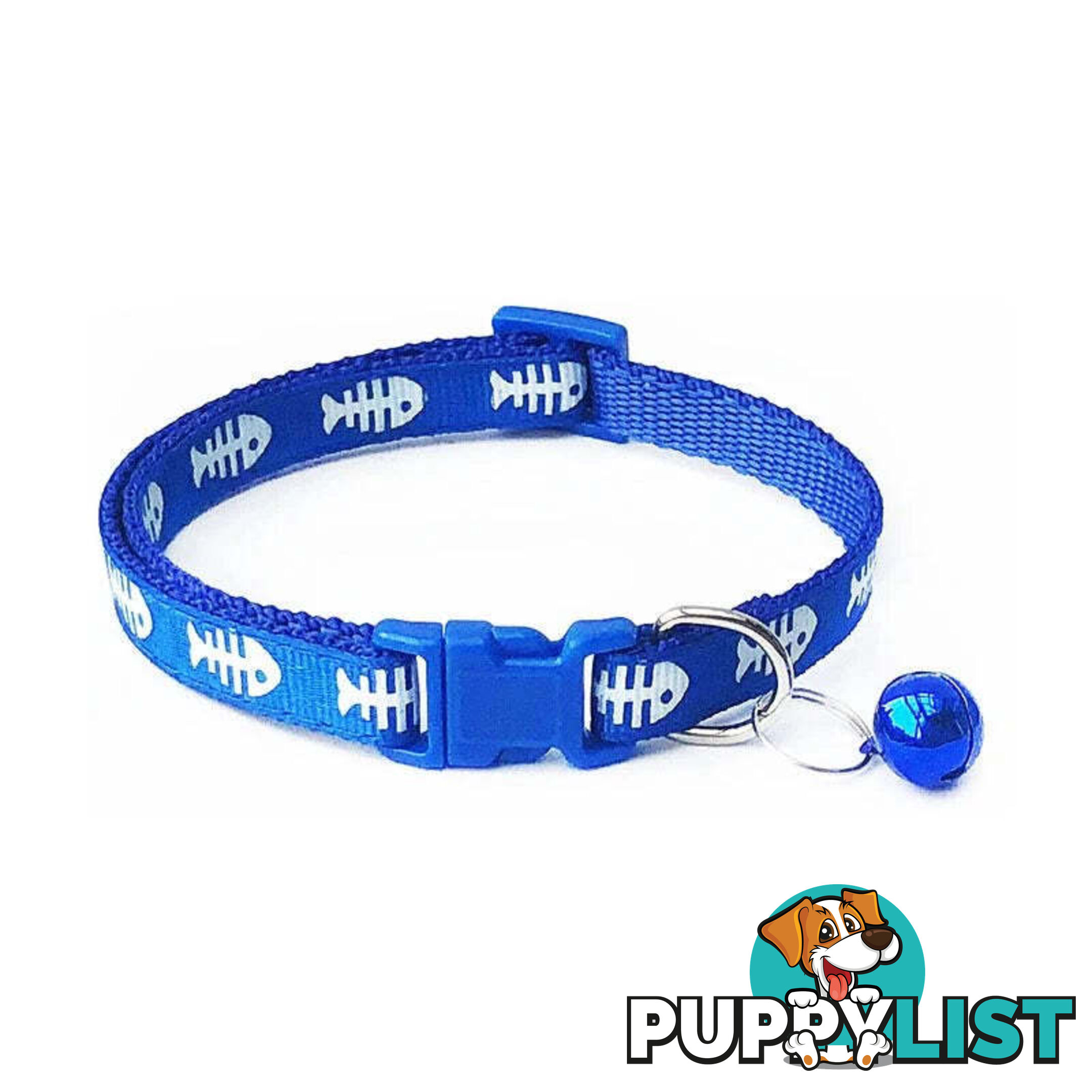 Fish Bone Cat Collar - Hand Made by The Bark Side - TBSFISBLU