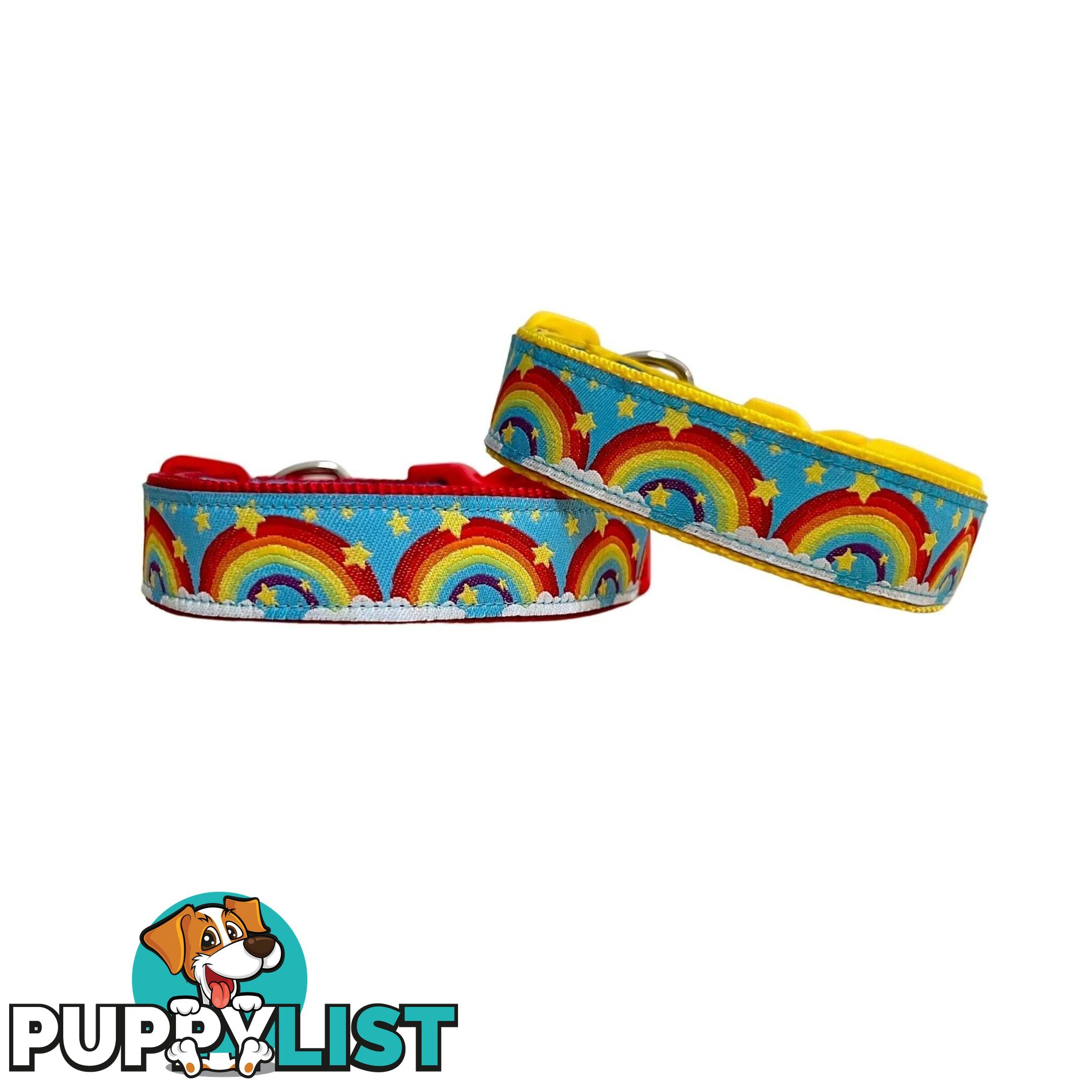 Rainbow Dog Collar - Hand Made by The Bark Side - TBSRAIMRED