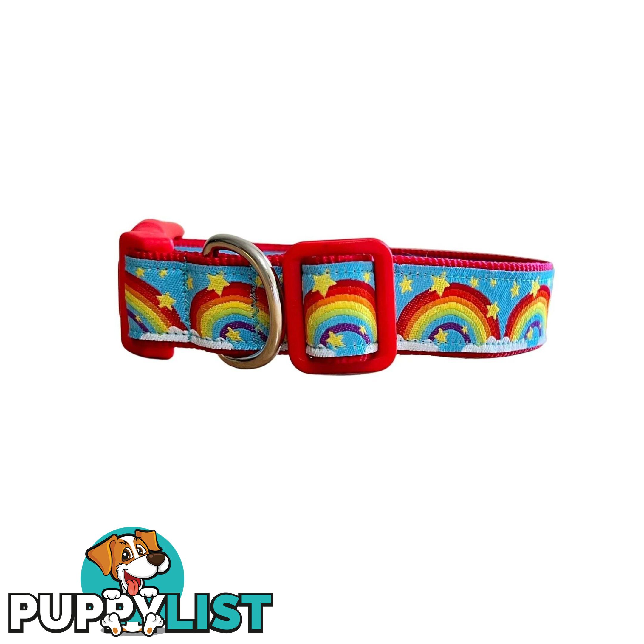 Rainbow Dog Collar - Hand Made by The Bark Side - TBSRAIMRED