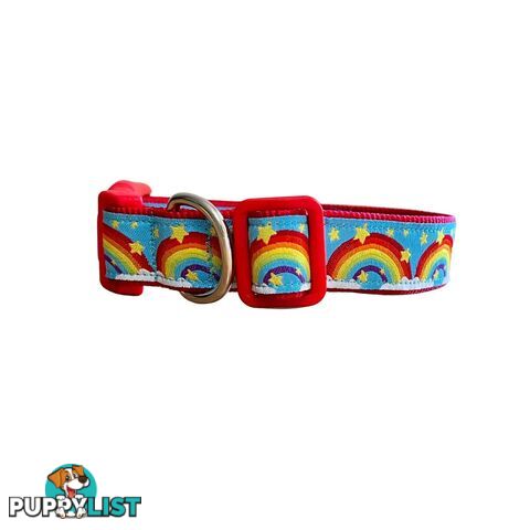 Rainbow Dog Collar - Hand Made by The Bark Side - TBSRAIMRED