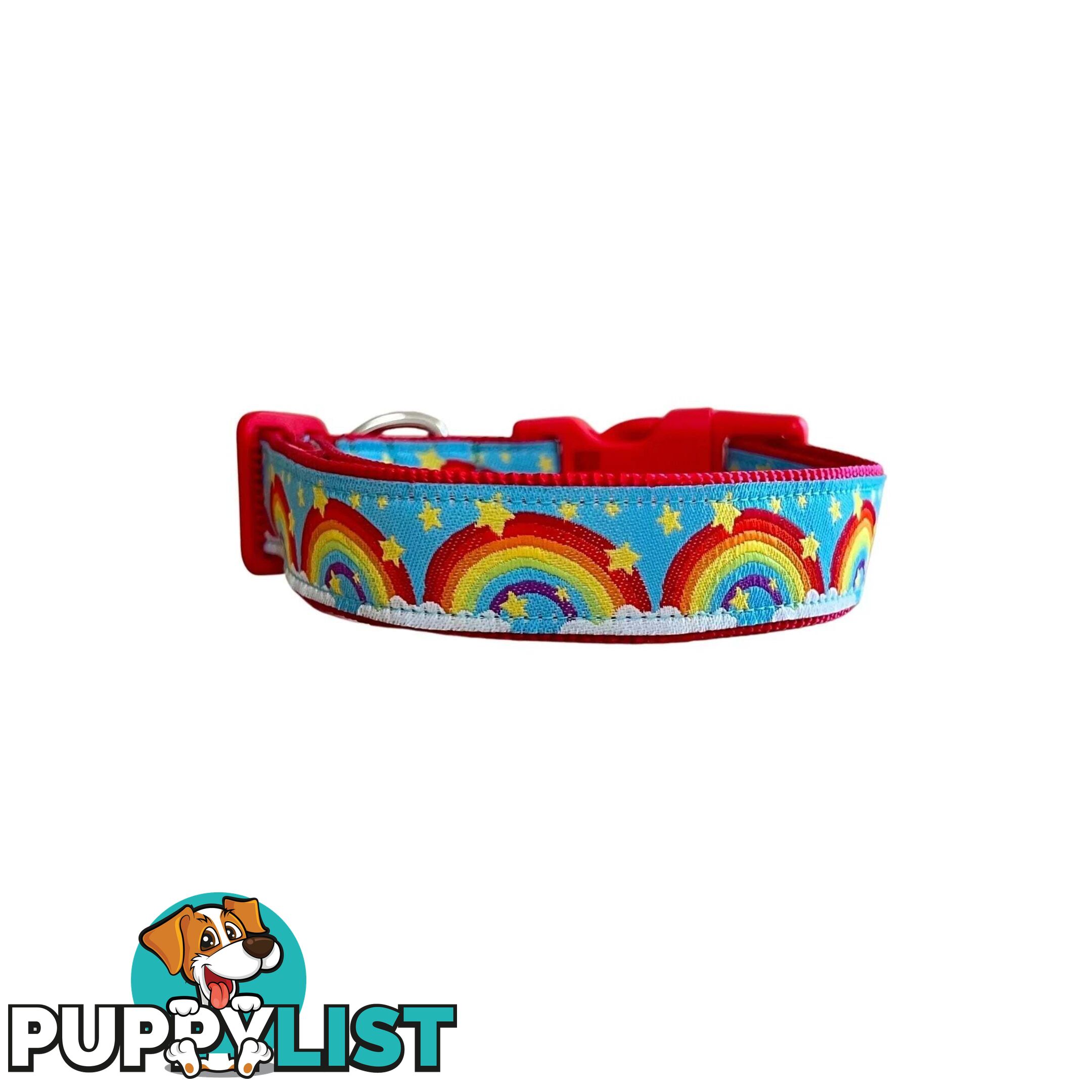 Rainbow Dog Collar - Hand Made by The Bark Side - TBSRAIMRED