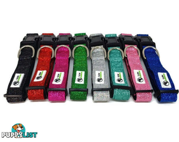 Bling Glitter Overlay Nylon Collar - Breakaway Buckle - Moondidley Pets - MDPCOLBLISGRN