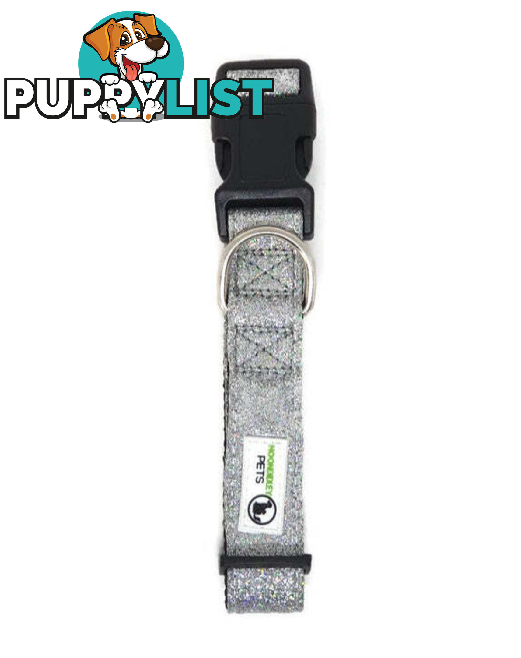 Bling Glitter Overlay Nylon Collar - Breakaway Buckle - Moondidley Pets - MDPCOLBLIMSIL