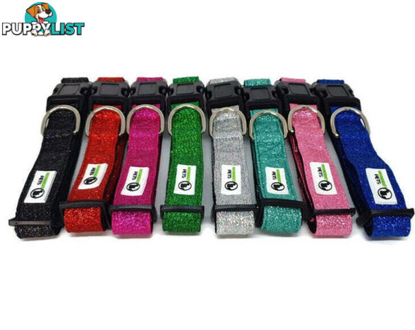 Bling Glitter Overlay Nylon Collar - Breakaway Buckle - Moondidley Pets - MDPCOLBLIMSIL