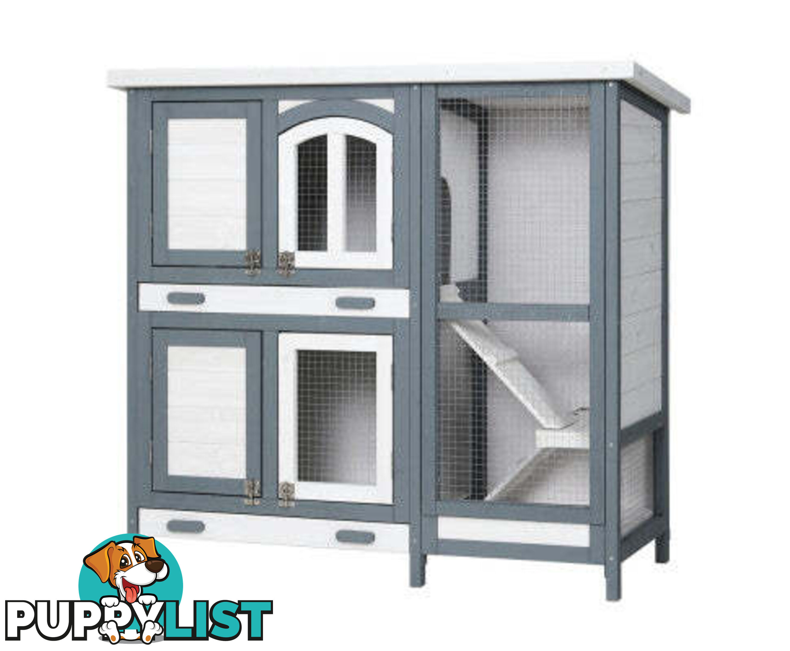 i.Pet Rabbit Hutch 98cm x 45cm x 92cm Chicken Coop Large Wooden House Run Cage Bunny Guinea Pig - PET-RH-475S-GR