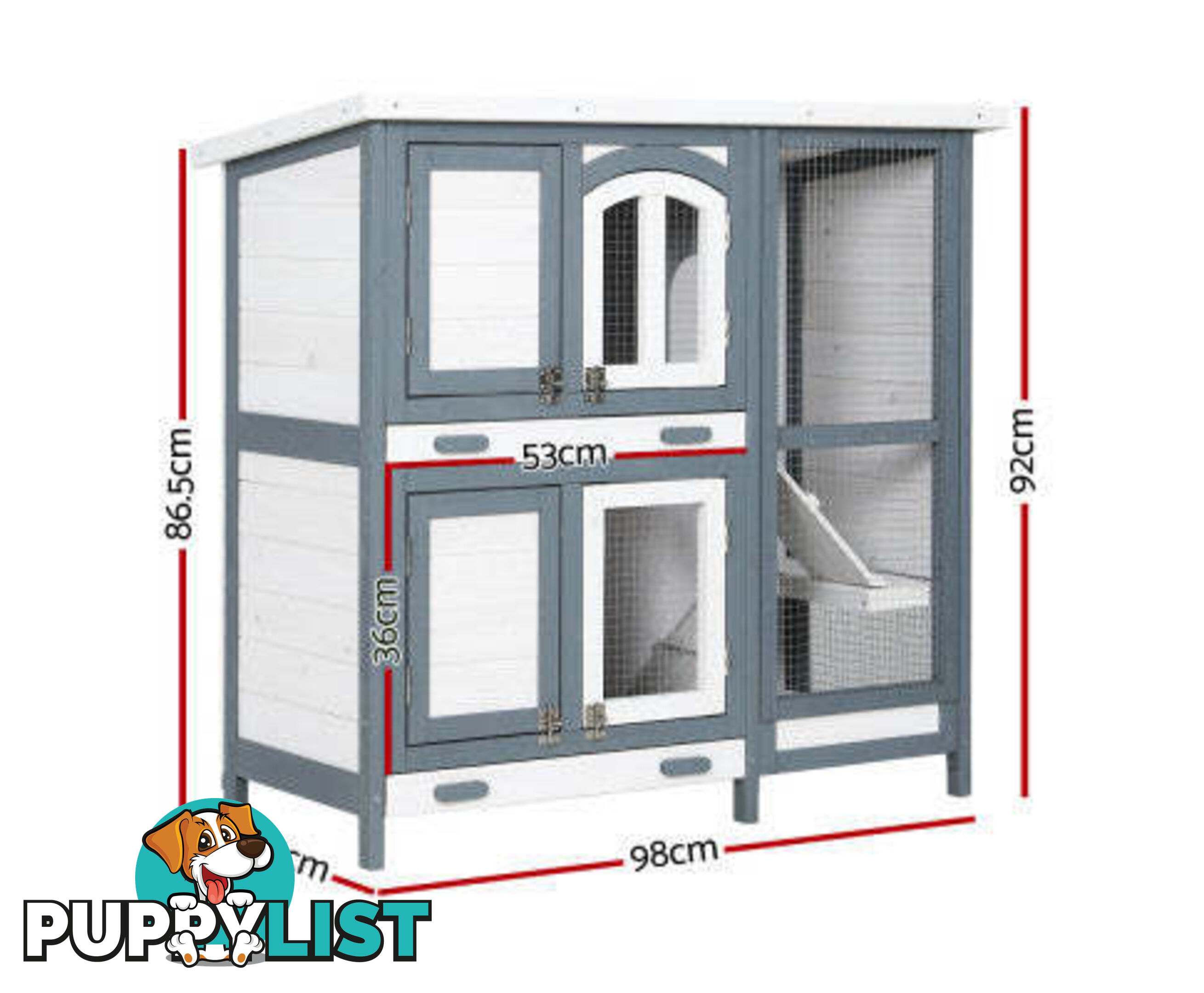 i.Pet Rabbit Hutch 98cm x 45cm x 92cm Chicken Coop Large Wooden House Run Cage Bunny Guinea Pig - PET-RH-475S-GR
