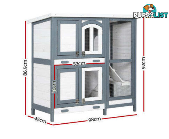 i.Pet Rabbit Hutch 98cm x 45cm x 92cm Chicken Coop Large Wooden House Run Cage Bunny Guinea Pig - PET-RH-475S-GR