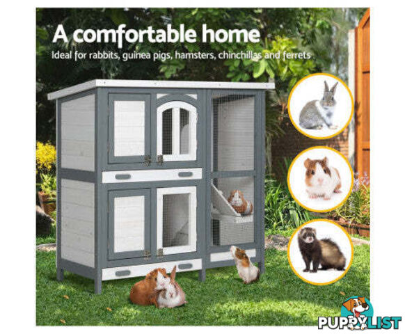 i.Pet Rabbit Hutch 98cm x 45cm x 92cm Chicken Coop Large Wooden House Run Cage Bunny Guinea Pig - PET-RH-475S-GR