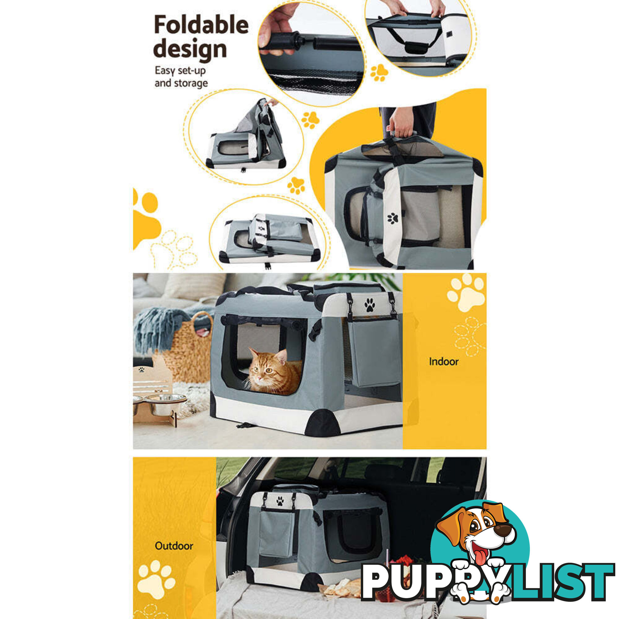 i.Pet Pet Carrier Soft Crate Dog Cat Travel 70x52CM Portable Foldable Car Large - PET-CARRIER-L-BL