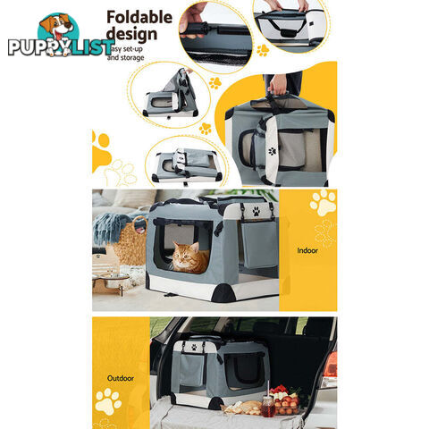 i.Pet Pet Carrier Soft Crate Dog Cat Travel 70x52CM Portable Foldable Car Large - PET-CARRIER-L-BL