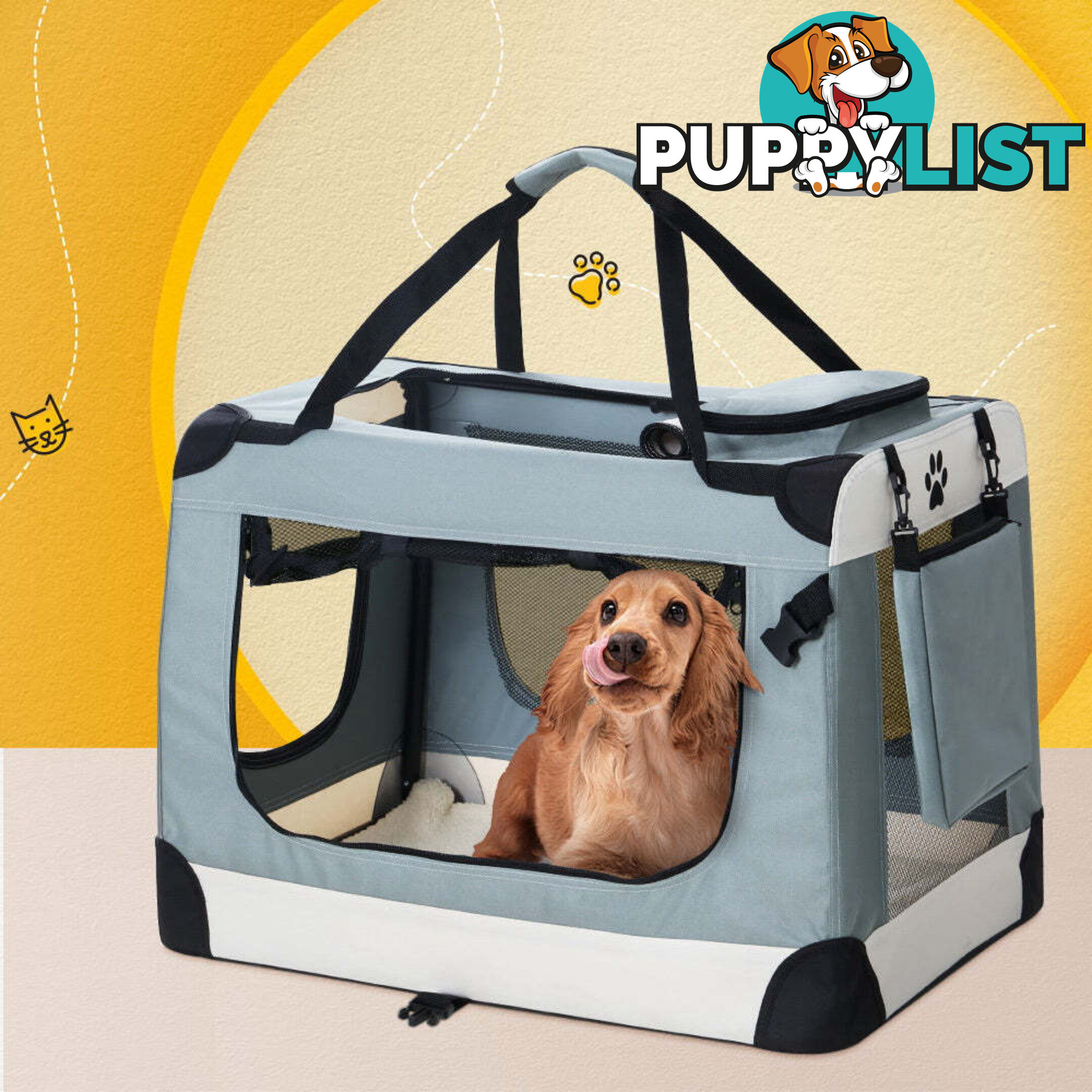i.Pet Pet Carrier Soft Crate Dog Cat Travel 70x52CM Portable Foldable Car Large - PET-CARRIER-L-BL