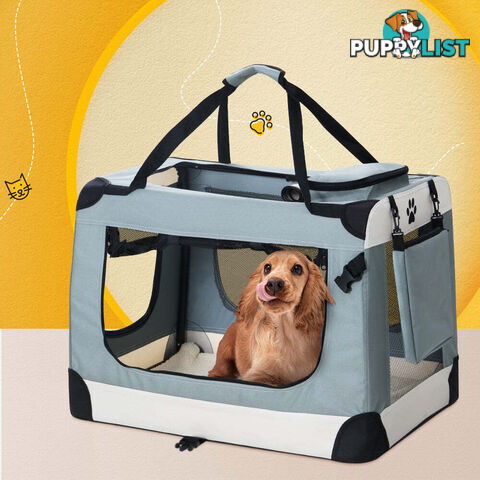 i.Pet Pet Carrier Soft Crate Dog Cat Travel 70x52CM Portable Foldable Car Large - PET-CARRIER-L-BL