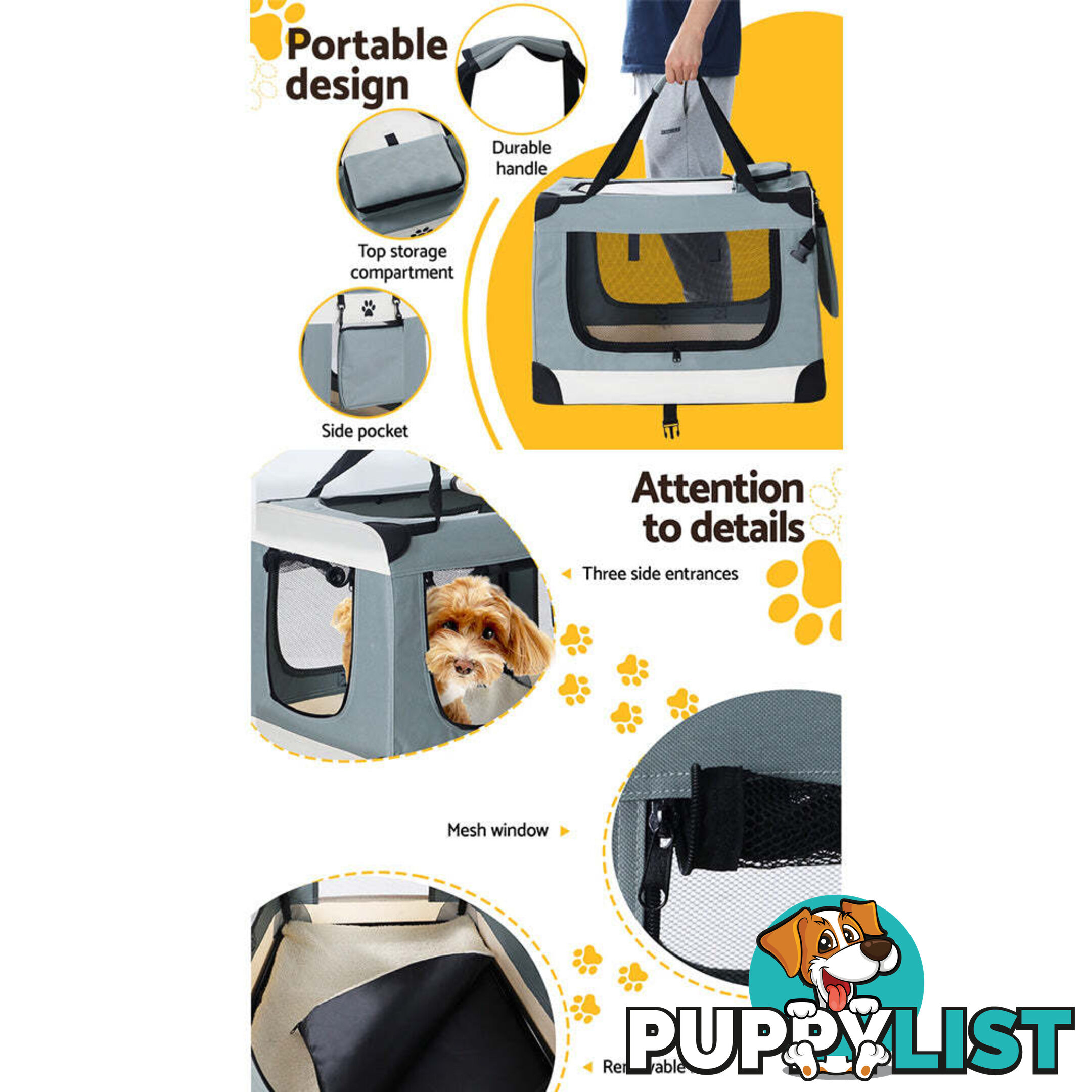 i.Pet Pet Carrier Soft Crate Dog Cat Travel 70x52CM Portable Foldable Car Large - PET-CARRIER-L-BL
