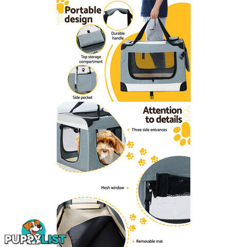 i.Pet Pet Carrier Soft Crate Dog Cat Travel 70x52CM Portable Foldable Car Large - PET-CARRIER-L-BL