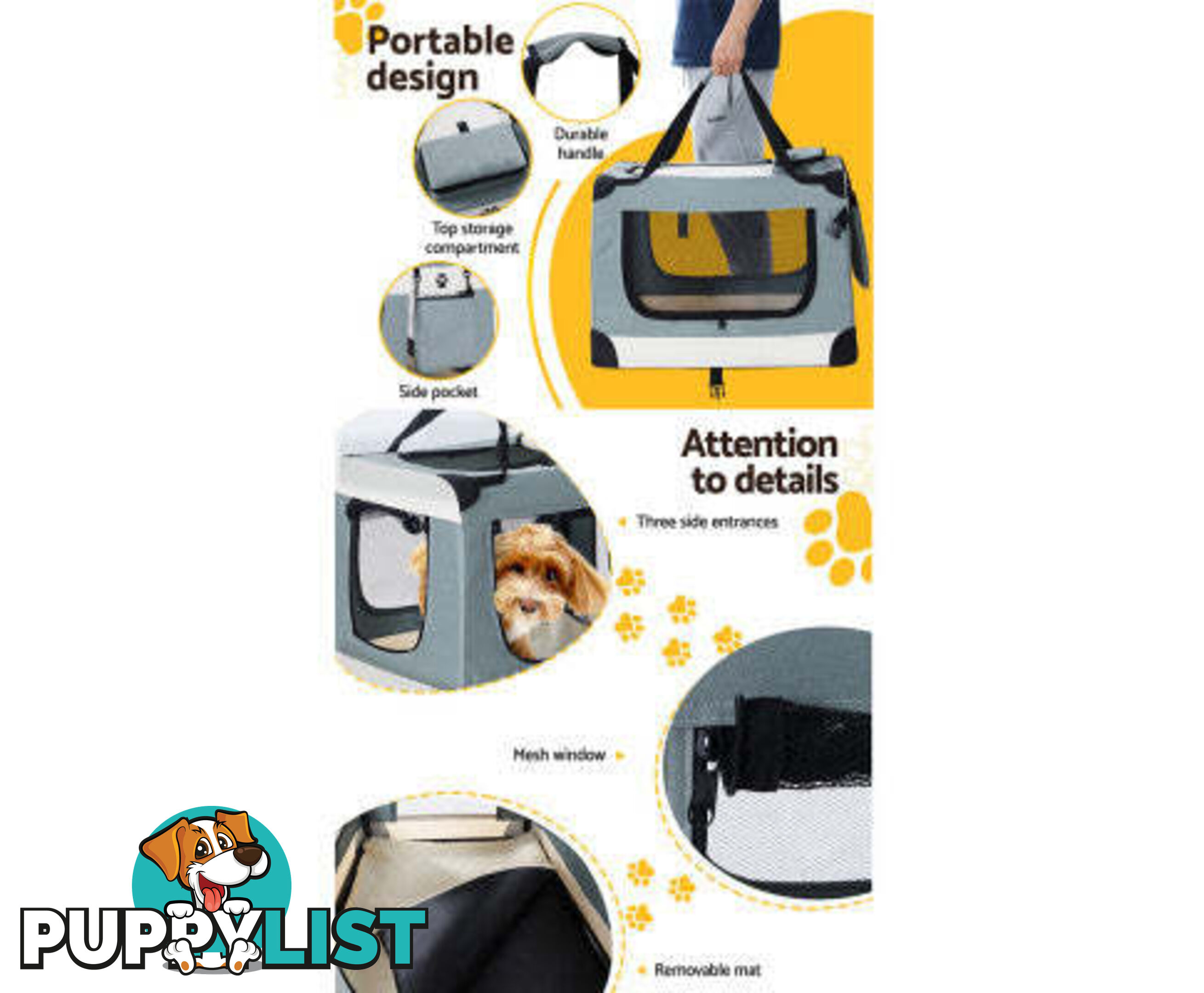i.Pet Pet Carrier Soft Crate Dog Cat Travel Portable Cage Kennel Foldable - PET-CARRIER-L-BL