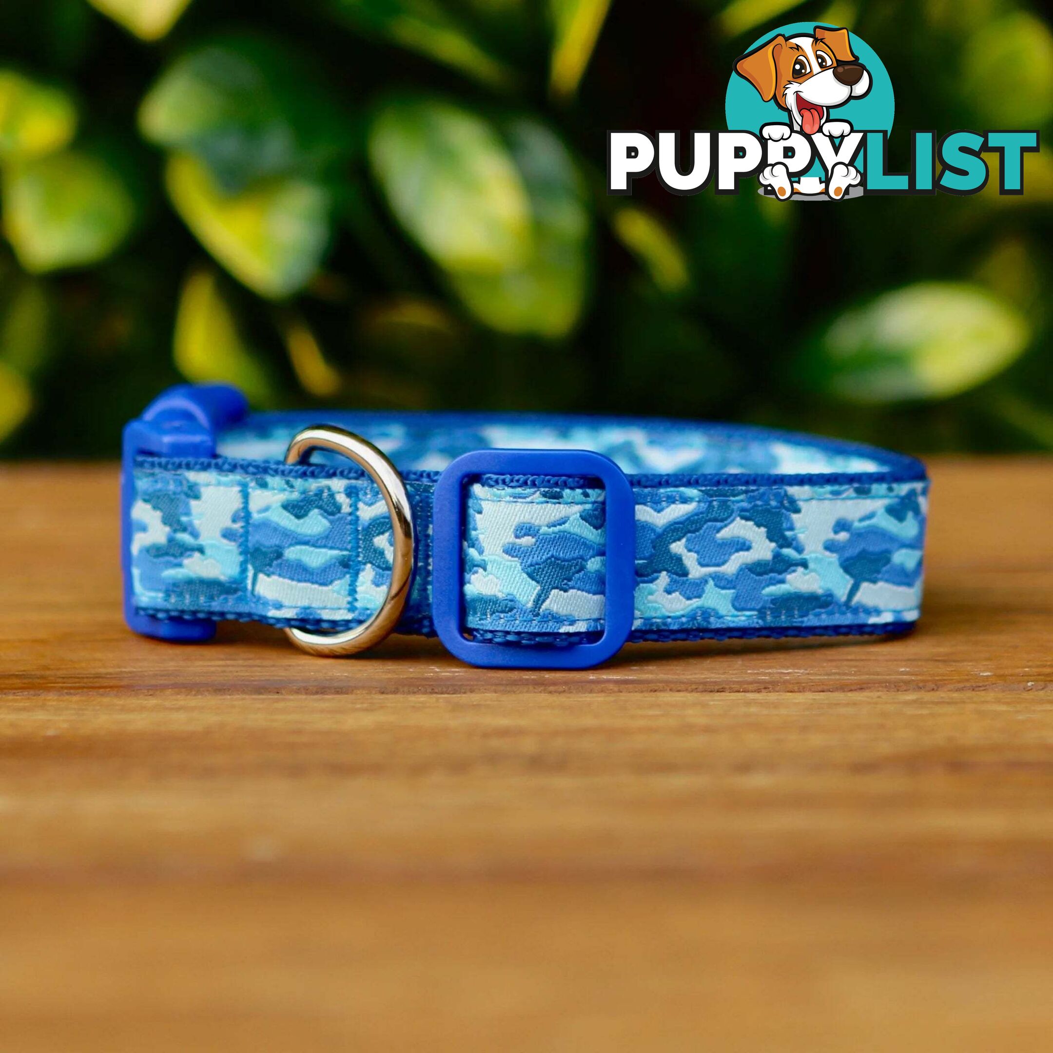 Camouflage Dog Collar - Hand Made by The Bark Side - TBSCAMMEDBLU