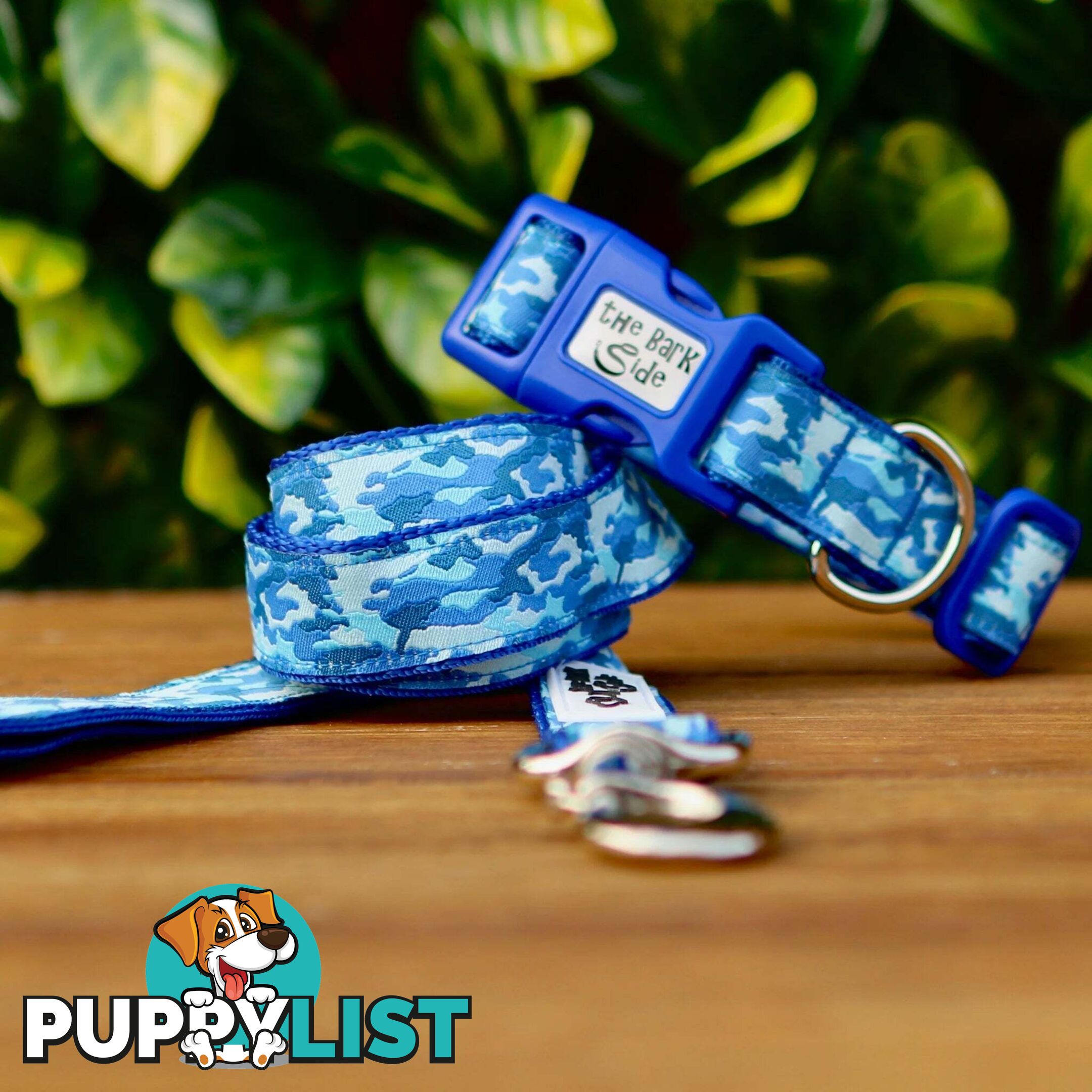 Camouflage Dog Collar - Hand Made by The Bark Side - TBSCAMMEDBLU