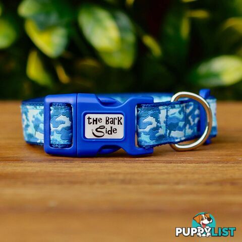 Camouflage Dog Collar - Hand Made by The Bark Side - TBSCAMMEDBLU