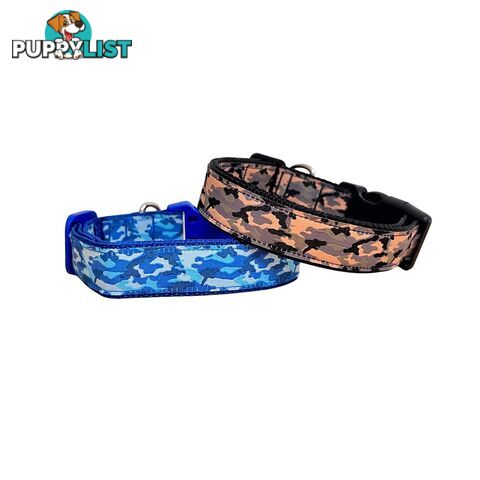 Camouflage Dog Collar - Hand Made by The Bark Side - TBSCAMMEDBLU