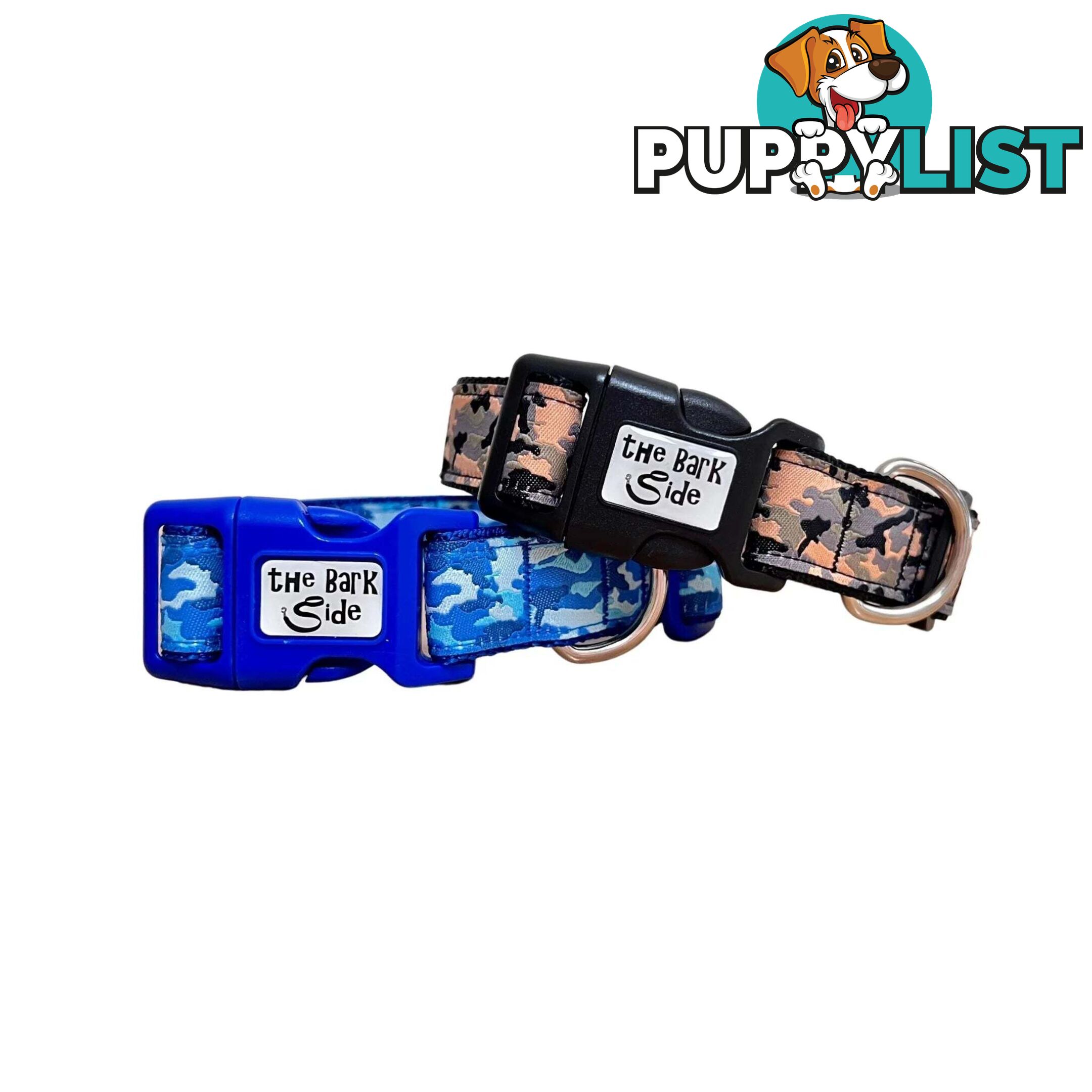 Camouflage Dog Collar - Hand Made by The Bark Side - TBSCAMMEDBLU