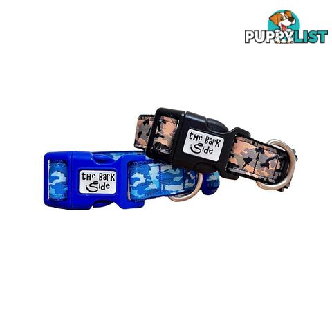Camouflage Dog Collar - Hand Made by The Bark Side - TBSCAMMEDBLU