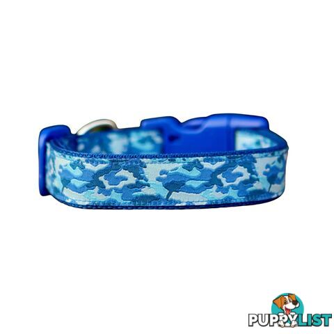 Camouflage Dog Collar - Hand Made by The Bark Side - TBSCAMMEDBLU