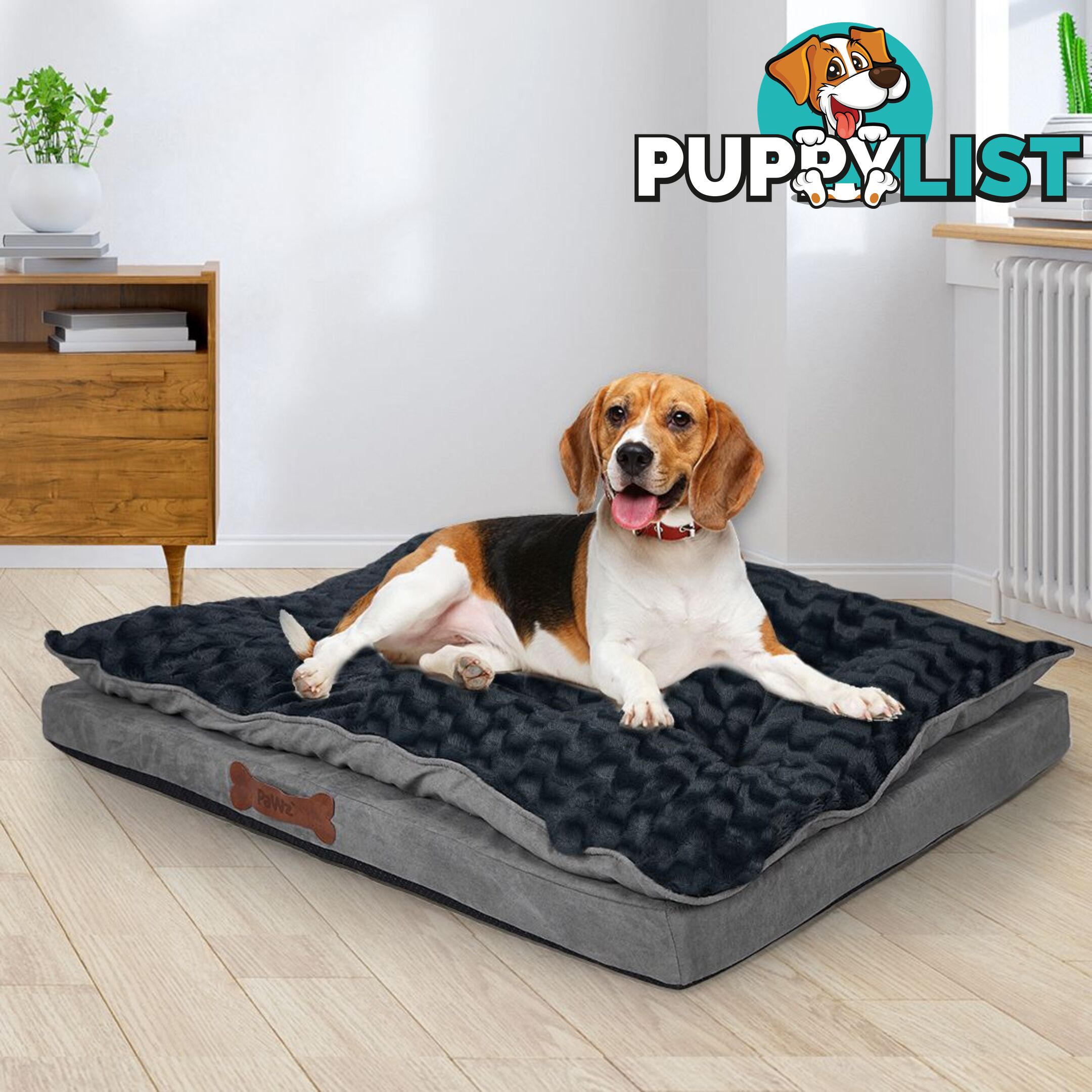 Dog Calming Bed Warm Soft Plush Comfy Sleeping Memory Foam Mattress Dark Grey - WB-PT1058-L-GY