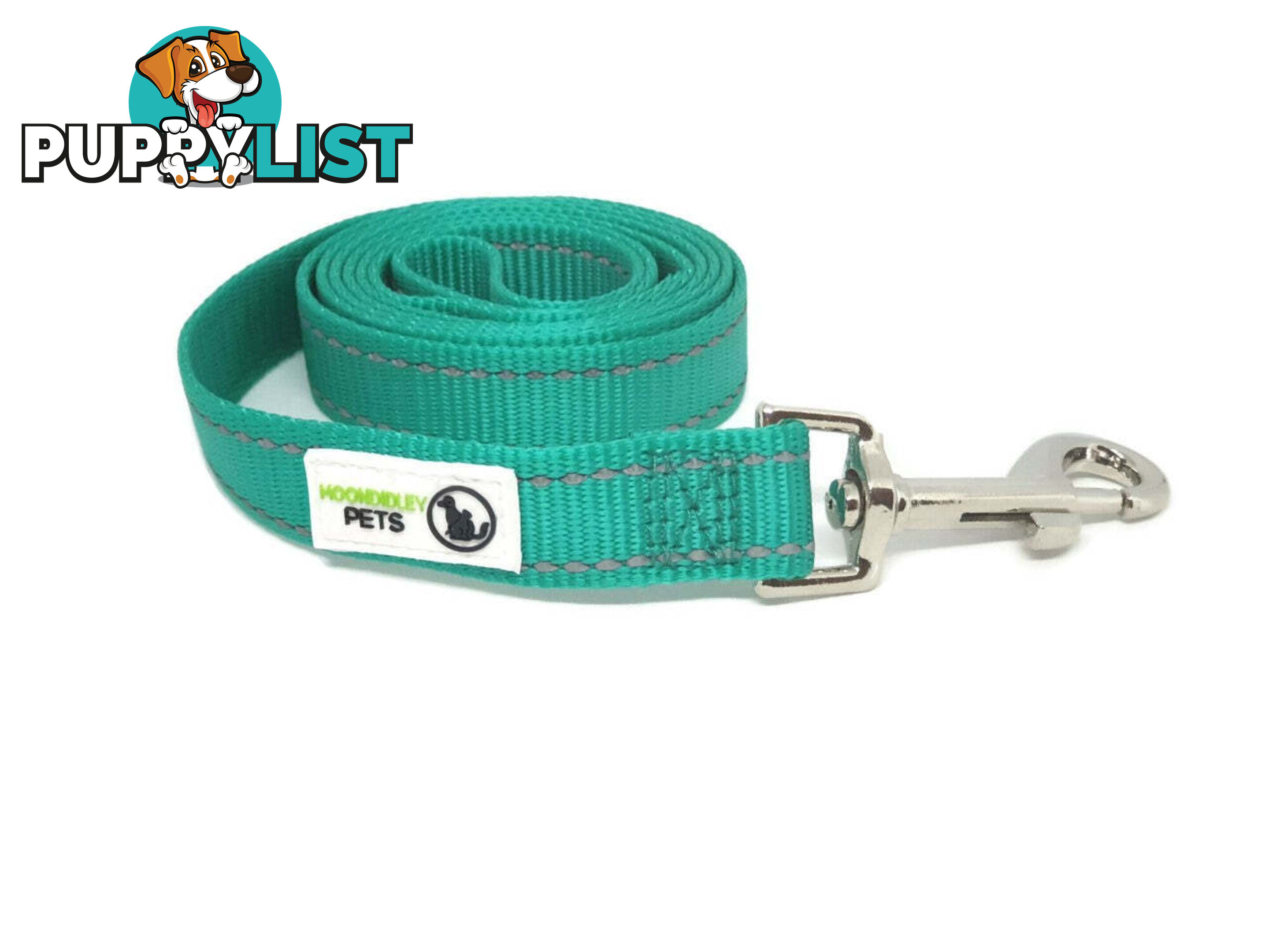 1.8m Nylon w/Reflective Stitching Dog Lead - Moondidley Pets - MDPLDREFGRN251.8