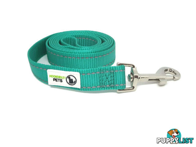 1.8m Nylon w/Reflective Stitching Dog Lead - Moondidley Pets - MDPLDREFGRN251.8