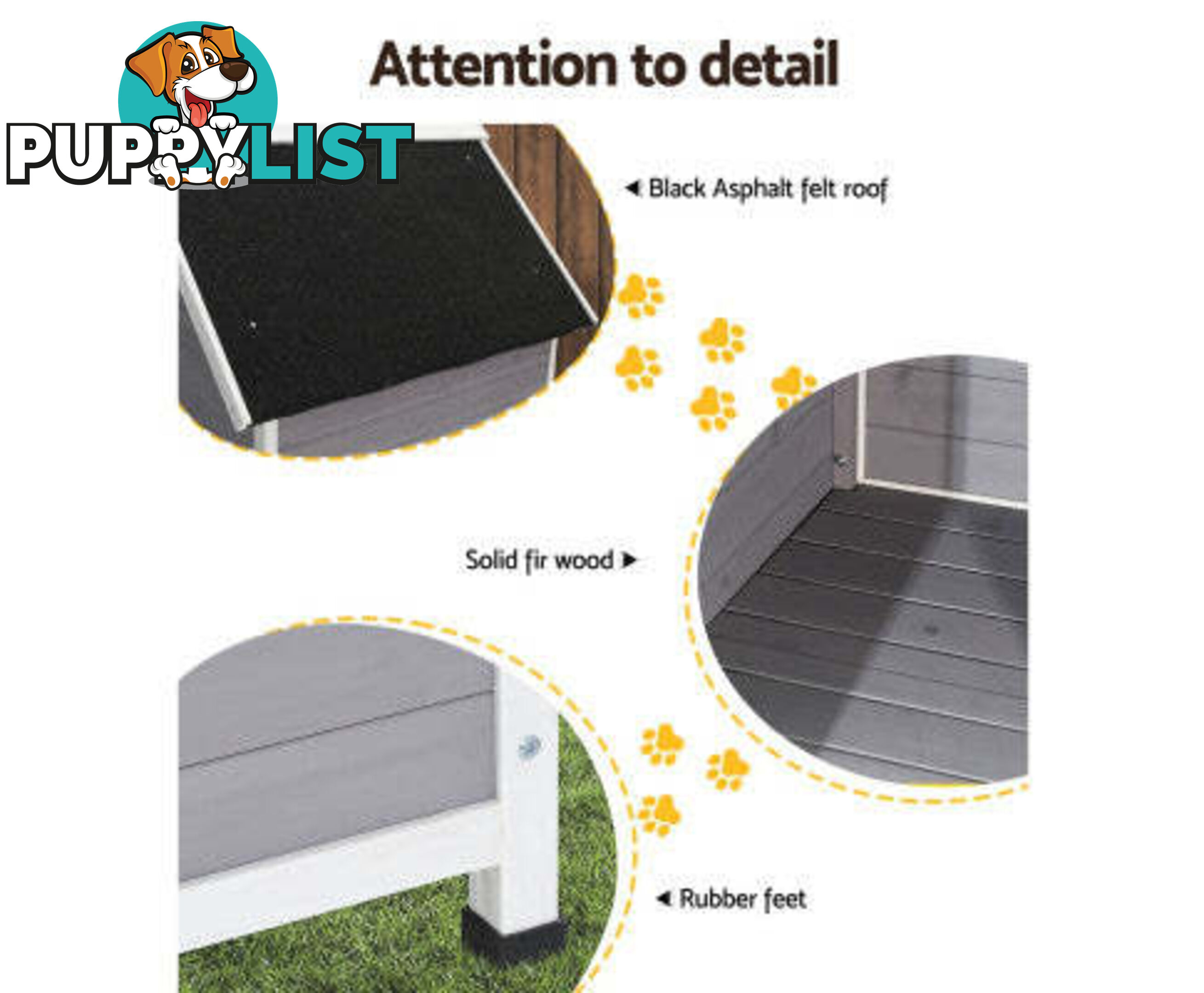 i.Pet Dog Kennel House Wooden Outdoor Indoor Puppy Pet House Weatherproof - PET-GT-DH3L-GW