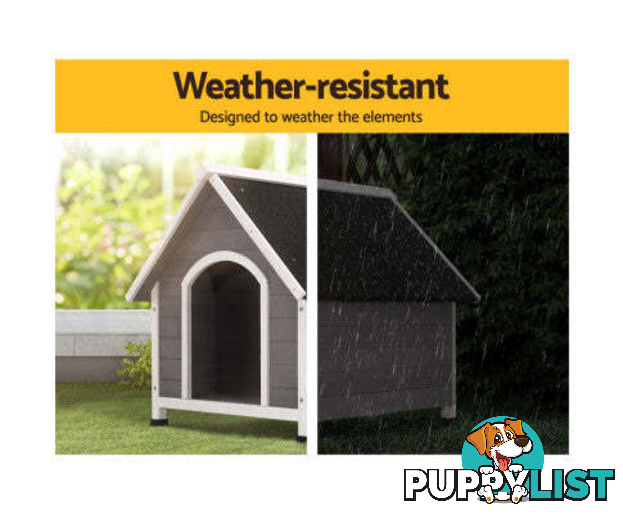 i.Pet Dog Kennel House Wooden Outdoor Indoor Puppy Pet House Weatherproof - PET-GT-DH3L-GW
