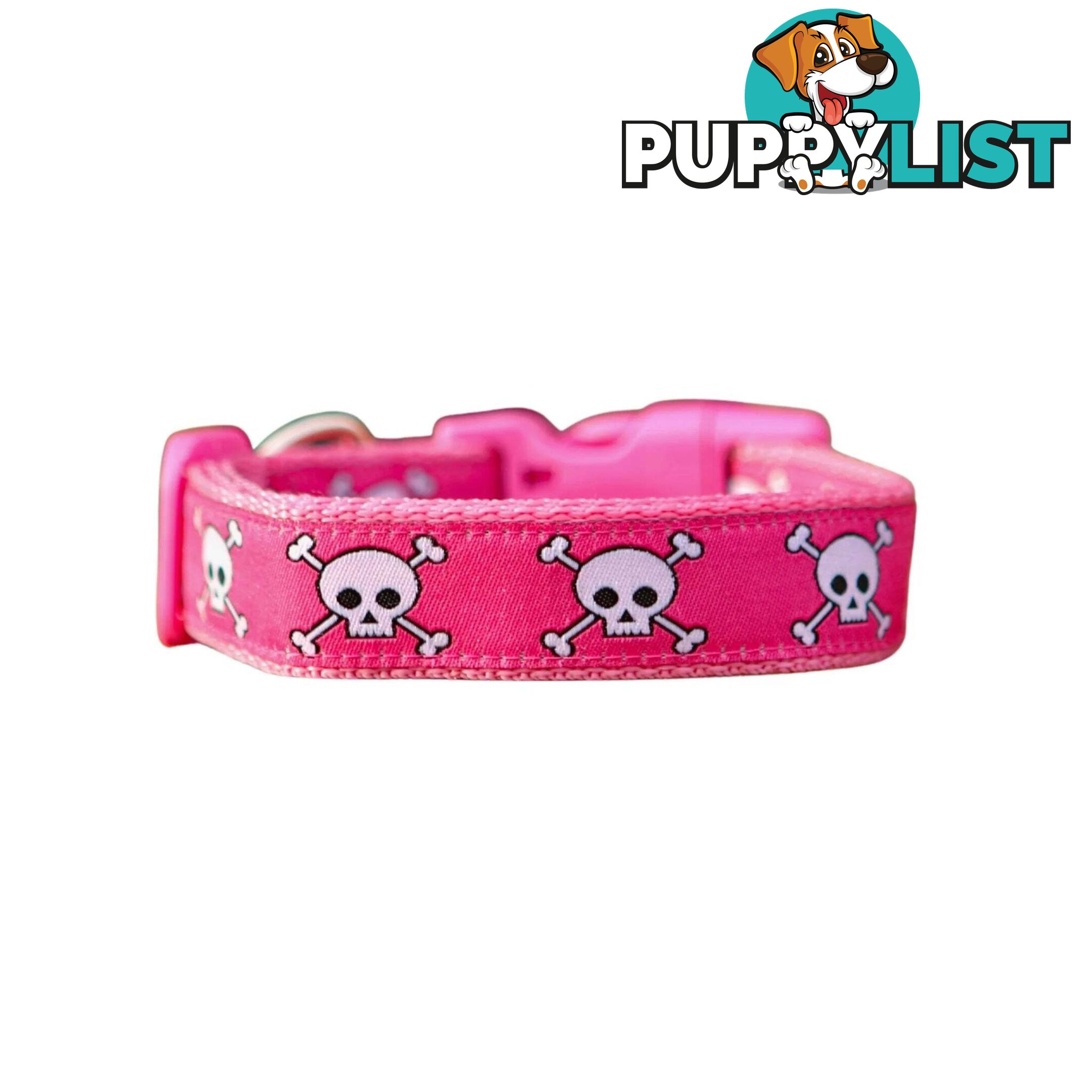 Pink Skulls Dog Collar - Hand Made by The Bark Side - TBSSKULSML