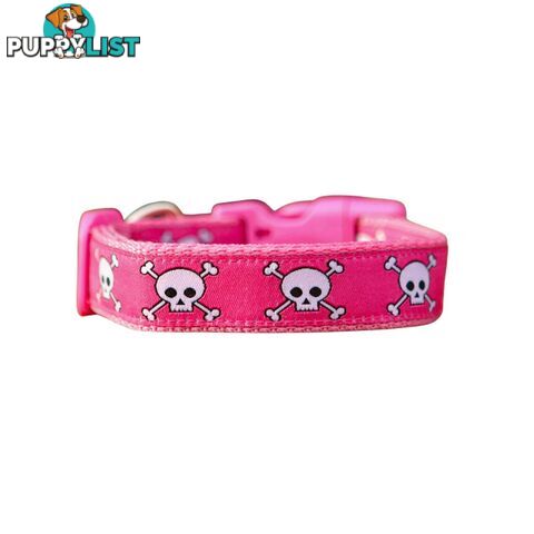 Pink Skulls Dog Collar - Hand Made by The Bark Side - TBSSKULSML