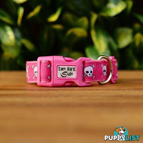 Pink Skulls Dog Collar - Hand Made by The Bark Side - TBSSKULSML
