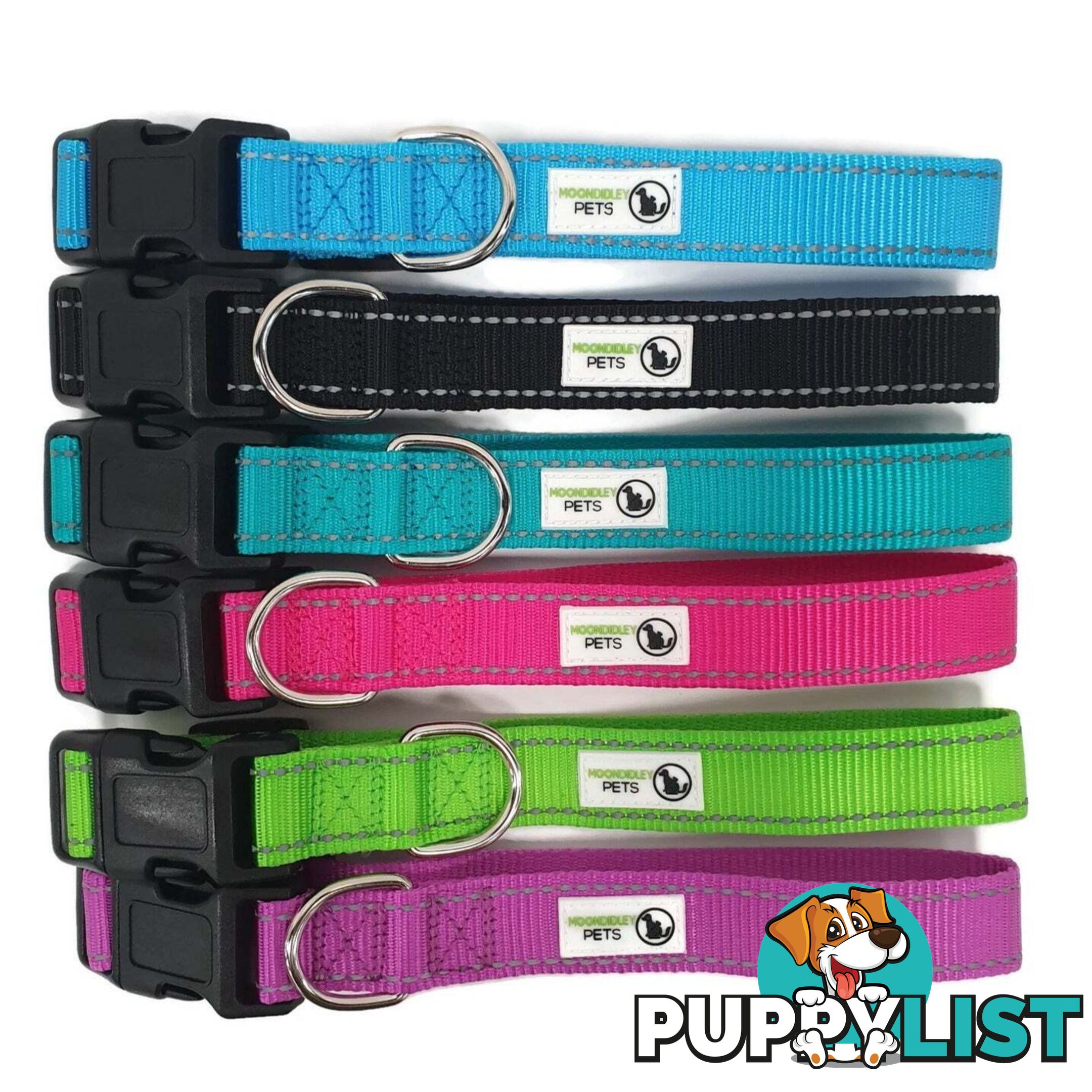 Nylon w/Reflective Stitching Dog Collar - Moondidley Pets - MDPCOLREFMGRN