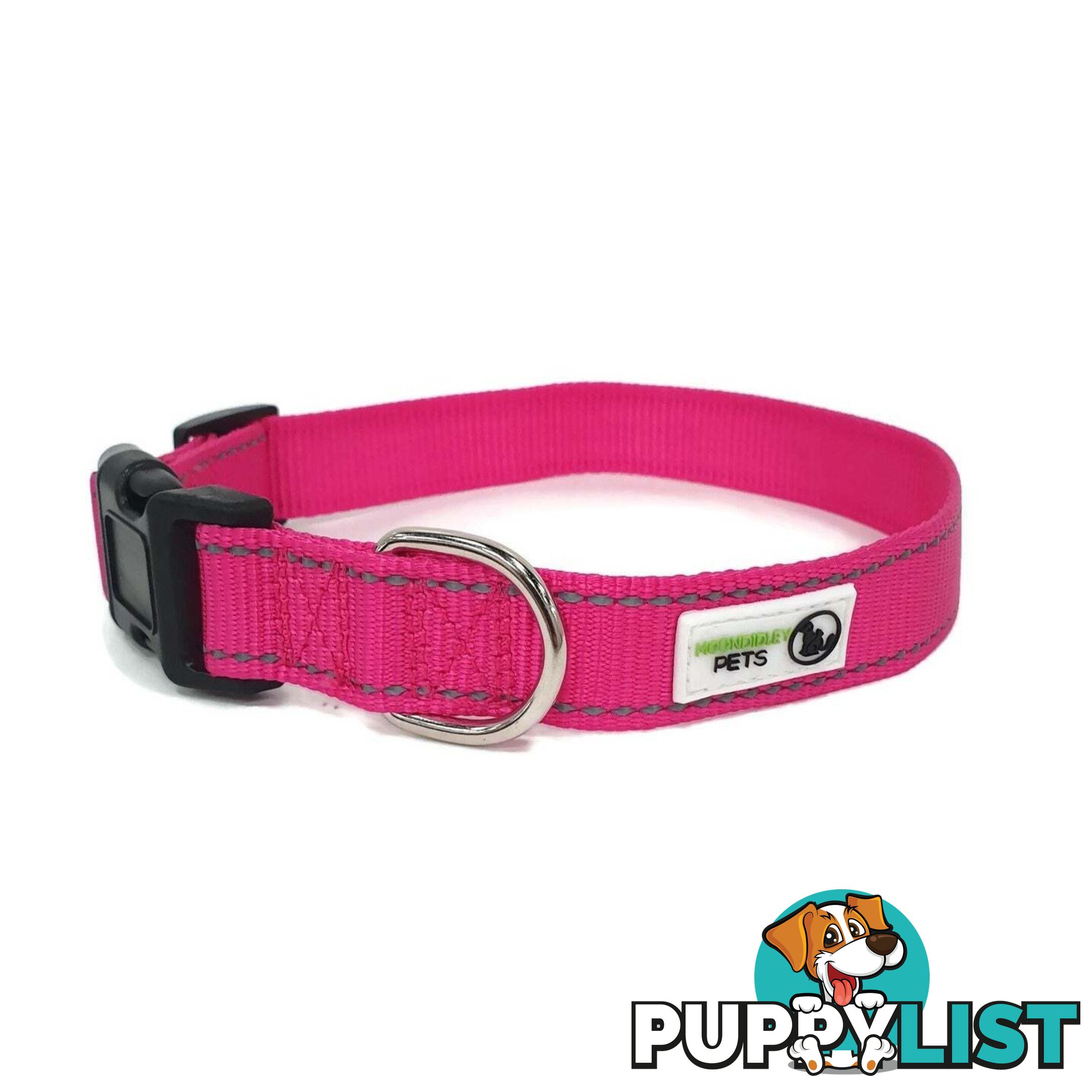 Nylon w/Reflective Stitching Dog Collar - Moondidley Pets - MDPCOLREFMGRN
