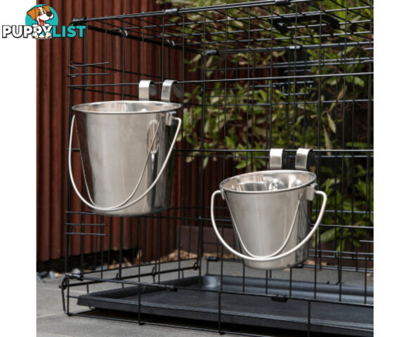 YES4PETS Stainless Steel Feeder and Water Bowl -  Flat Sided Bucket with Riveted Hooks For Parrot, Dog or Cat - V278-1-X-946ML-PBSUP2713RA