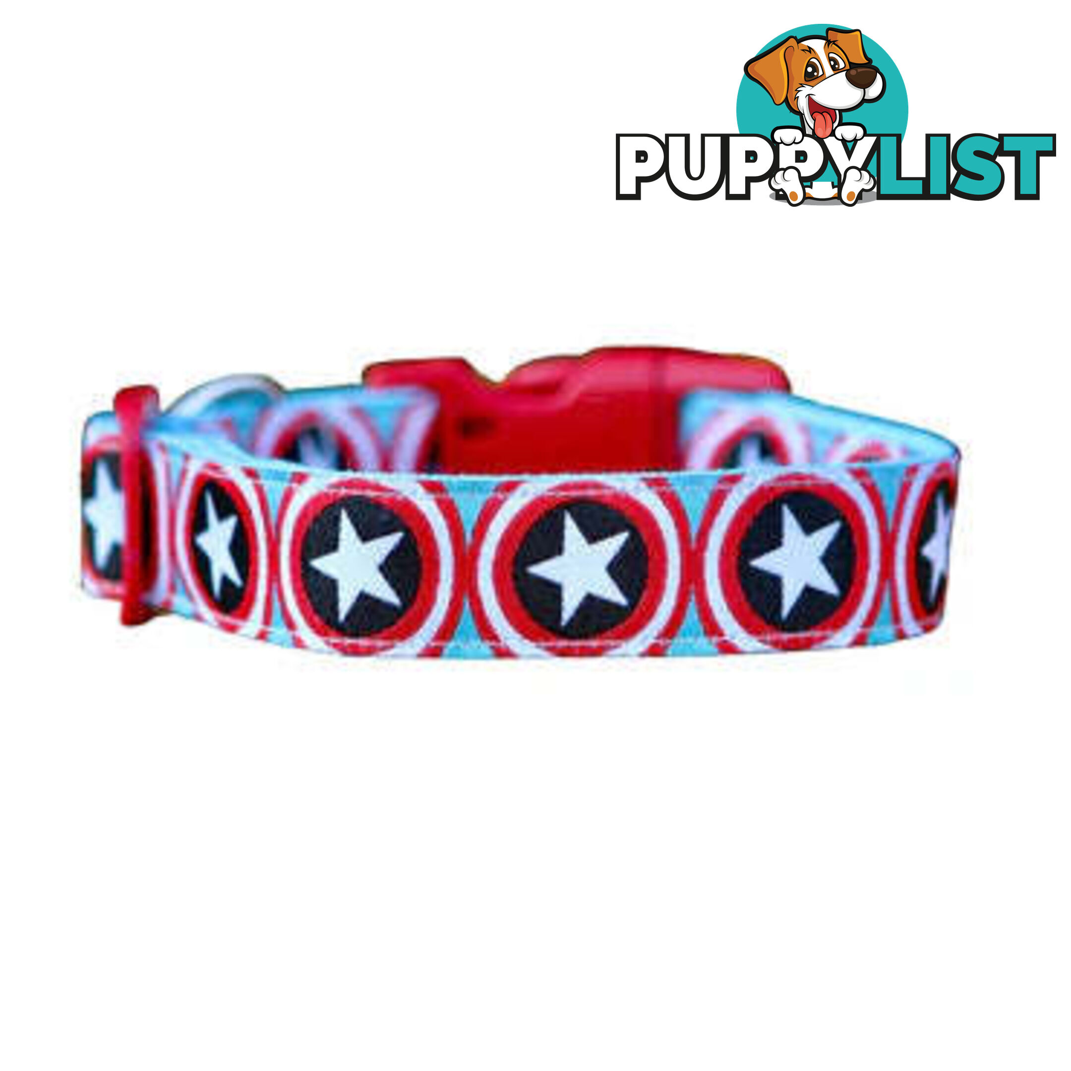 Captain America Dog Collar - Hand Made by The Bark Side - TBSCAPMED