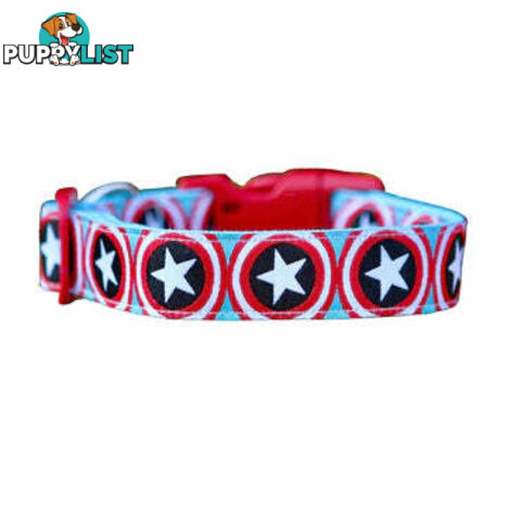 Captain America Dog Collar - Hand Made by The Bark Side - TBSCAPMED