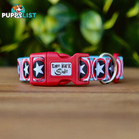 Captain America Dog Collar - Hand Made by The Bark Side - TBSCAPMED