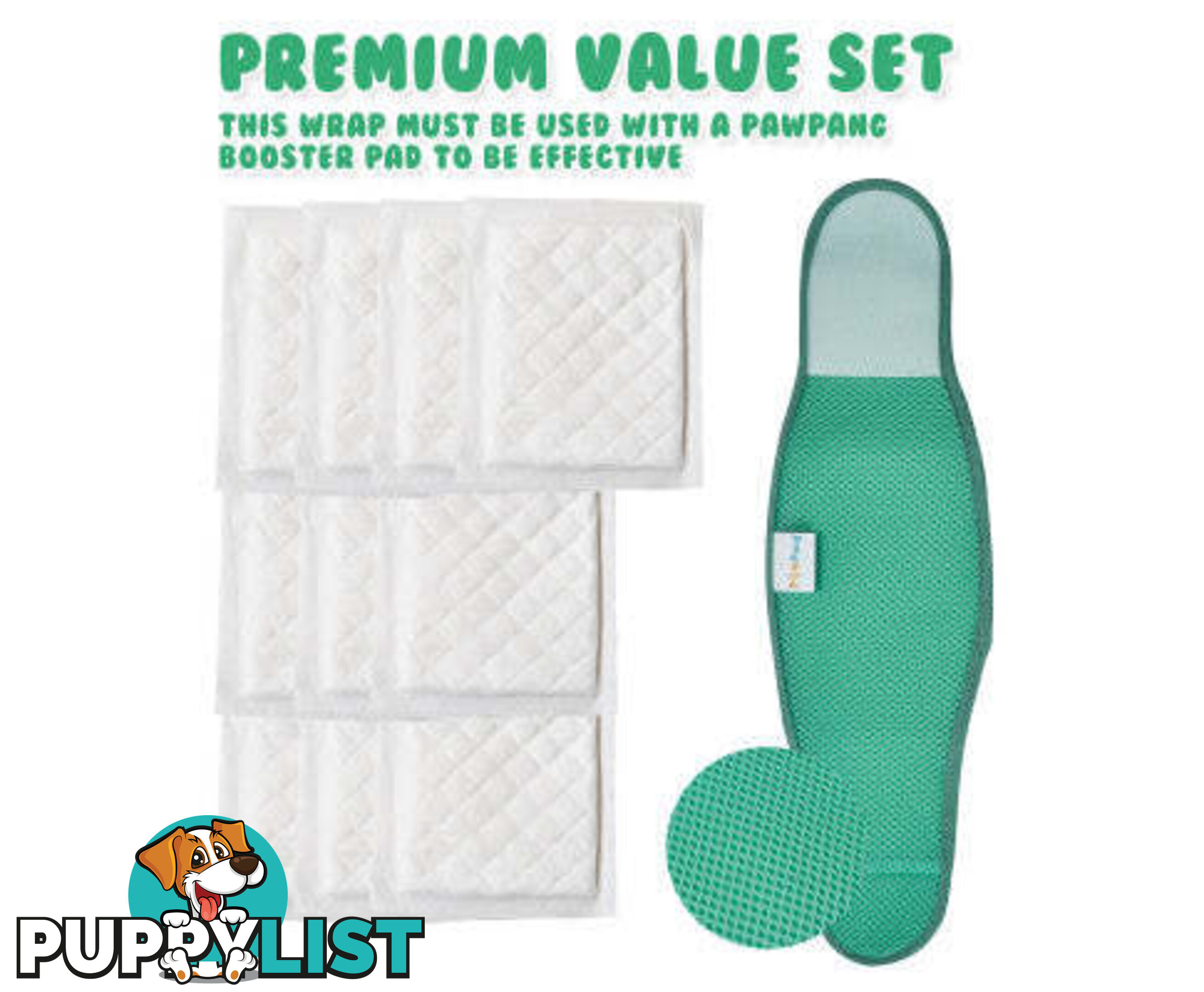 PawPang Dog Wrap Reusable Male + 10 Ct Diaper Booster Pads Disposable - V274-PET-MALEWPPAD-S
