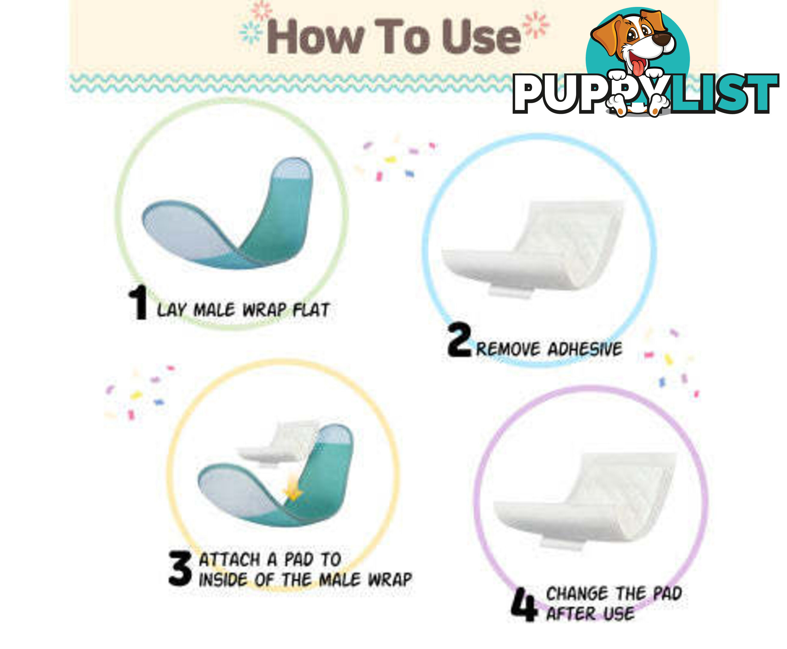 PawPang Dog Wrap Reusable Male + 10 Ct Diaper Booster Pads Disposable - V274-PET-MALEWPPAD-S