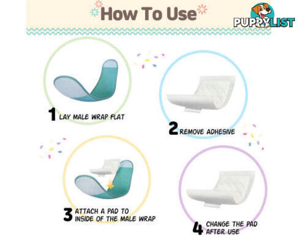 PawPang Dog Wrap Reusable Male + 10 Ct Diaper Booster Pads Disposable - V274-PET-MALEWPPAD-S