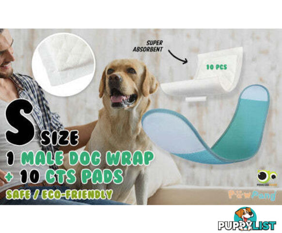 PawPang Dog Wrap Reusable Male + 10 Ct Diaper Booster Pads Disposable - V274-PET-MALEWPPAD-S