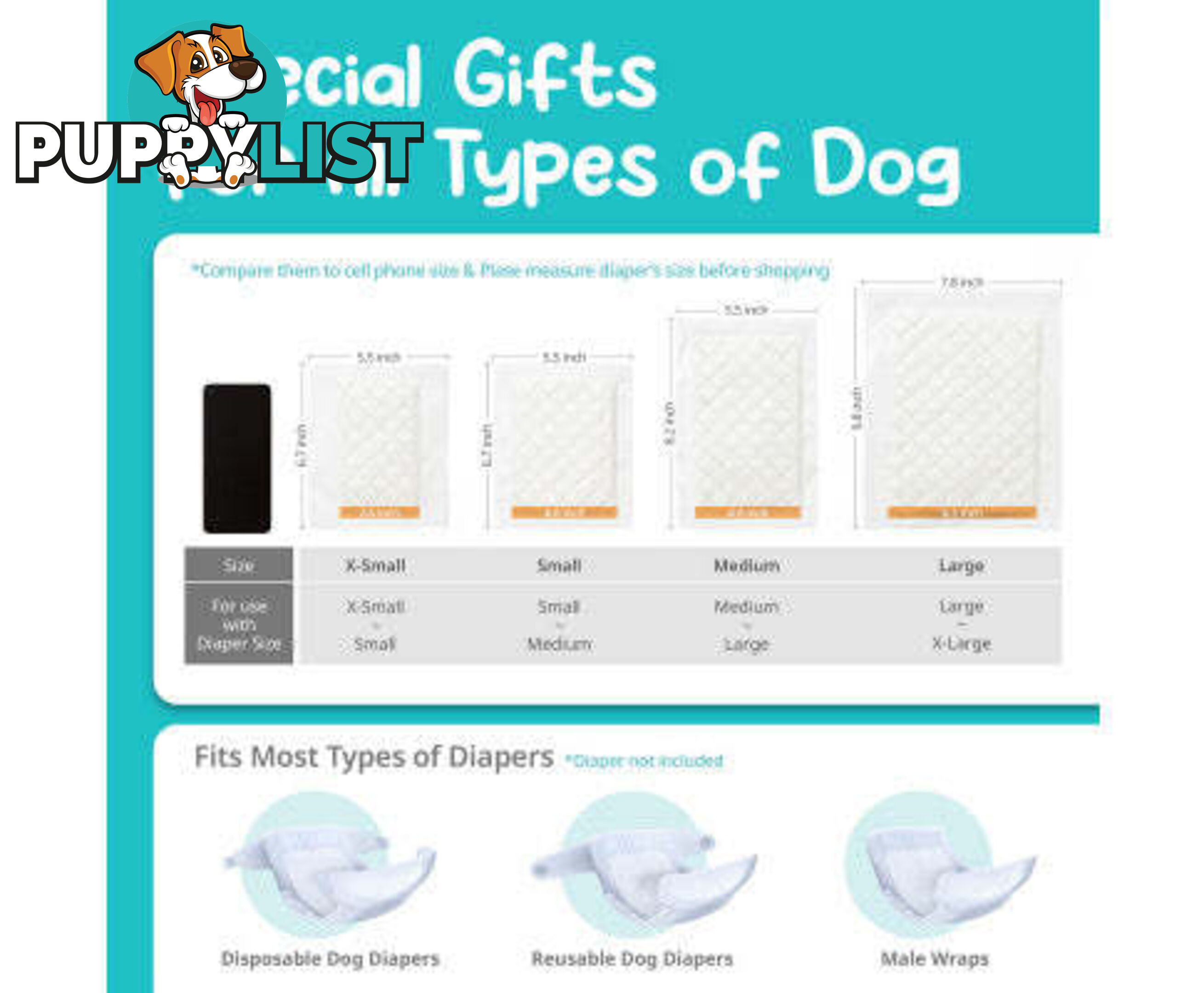 PawPang Dog Wrap Reusable Male + 10 Ct Diaper Booster Pads Disposable - V274-PET-MALEWPPAD-S