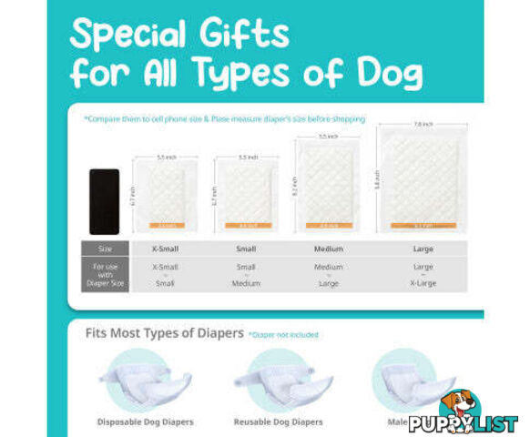 PawPang Dog Wrap Reusable Male + 10 Ct Diaper Booster Pads Disposable - V274-PET-MALEWPPAD-S